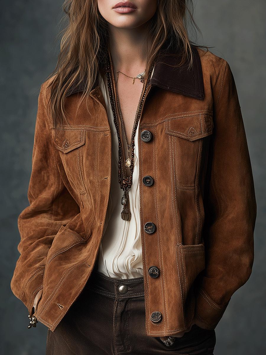 Braune Wildlederjacke im Western-Chic - Perfekt für den Herbst
