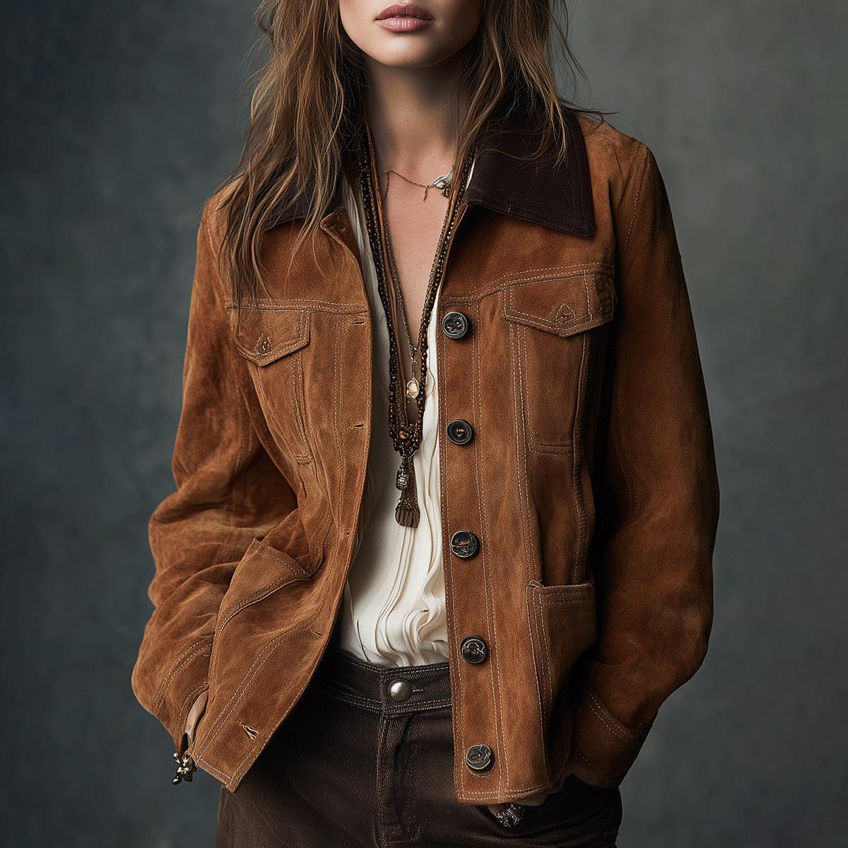 Braune Wildlederjacke im Western-Chic - Perfekt für den Herbst