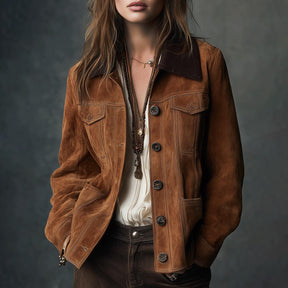 Braune Wildlederjacke im Western-Chic - Perfekt für den Herbst