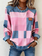 Damen Winter Patchwork Sweatshirt Rosa Denim Casual Pullover