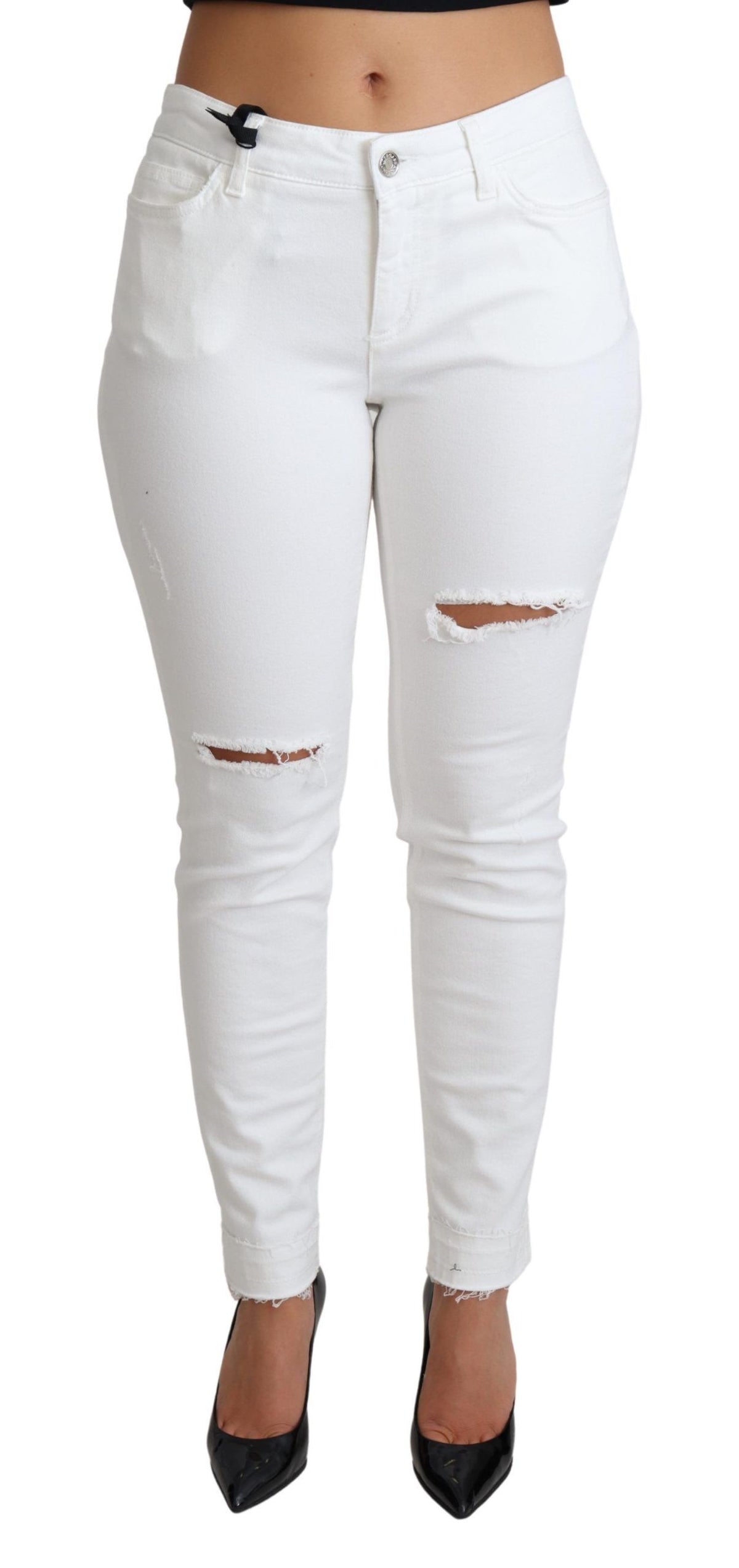 Dolce & Gabbana Weiße zerfledderte Skinny Denim Baumwoll-Stretch-Jeans
