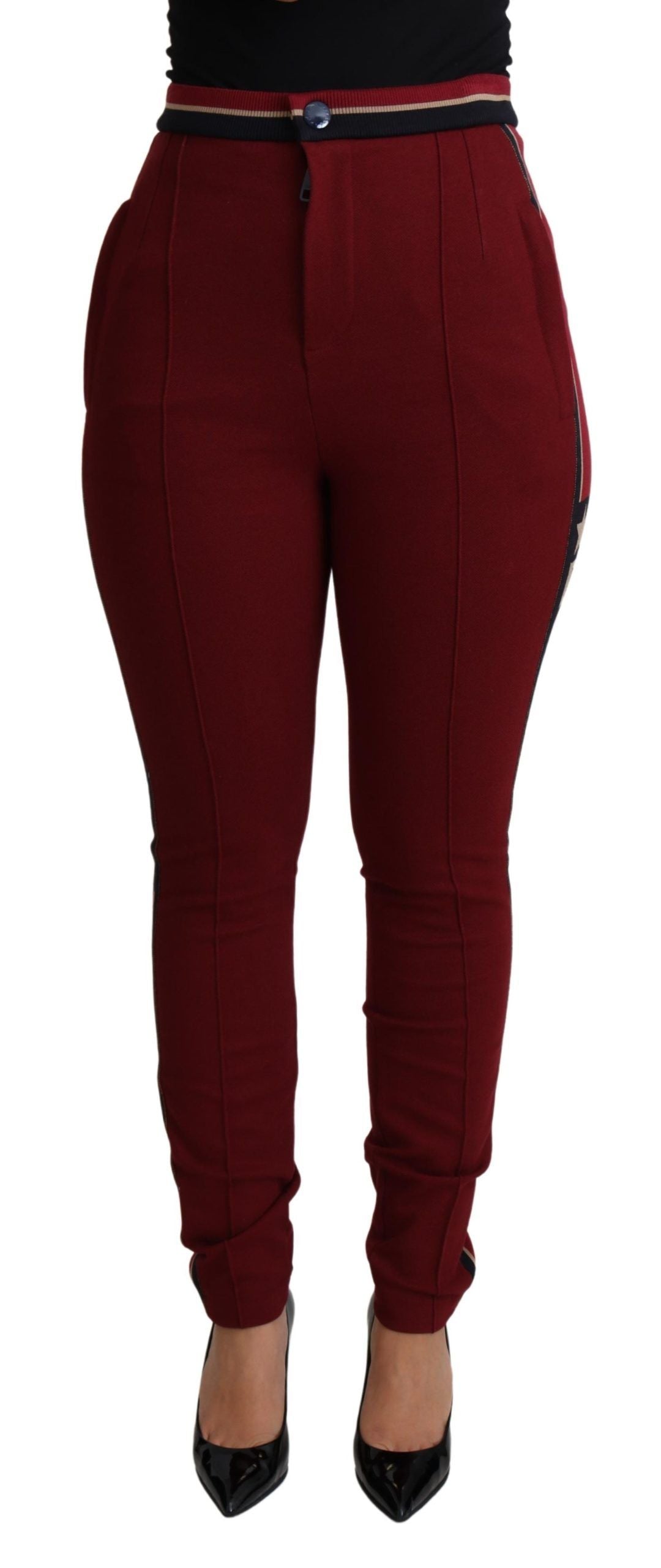 Dolce & Gabbana Rote DG Star gestreifte Skinny-Baumwollhose