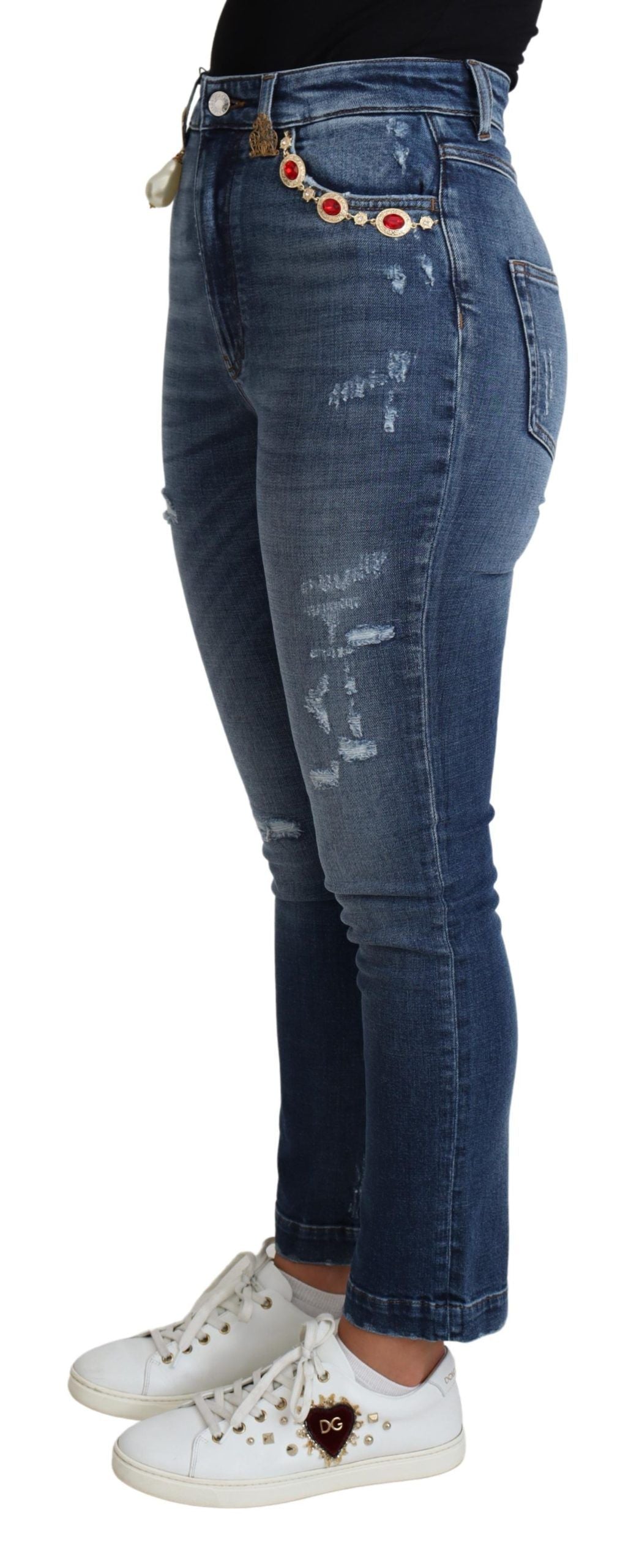 Dolce & Gabbana Blaue verschönerte Skinny Hose Baumwolljeans