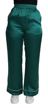 Dolce & Gabbana Grüne Pyjamahose mit hoher Taille Seidenhose