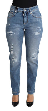 Dolce & Gabbana Blaue zerfledderte Skinny Denim-Jeans aus Baumwollmischung