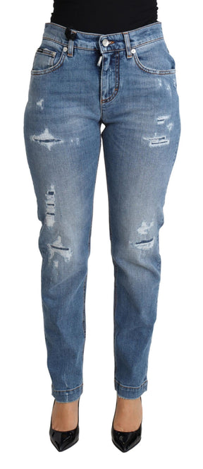Dolce & Gabbana Blaue zerfledderte Skinny Denim-Jeans aus Baumwollmischung