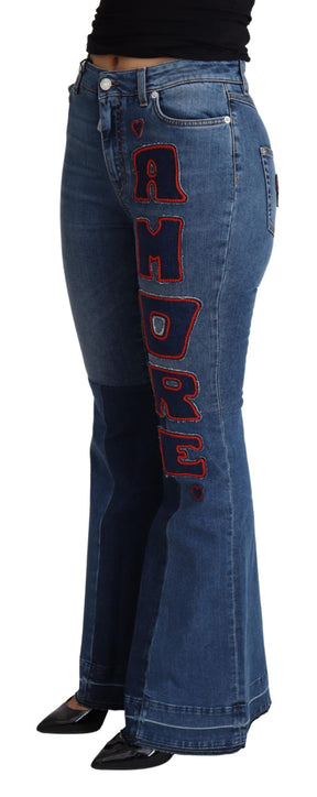 Dolce & Gabbana Blaue Amore Patch Boot Cut Cotton Stretch Hose