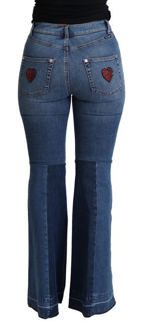 Dolce & Gabbana Blaue Amore Patch Boot Cut Cotton Stretch Hose
