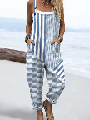 Blue Sleeveless Striped Jumpsuit - Der modische Herbstsbegleiter für jeden Anlass