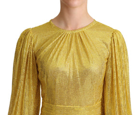 Dolce & Gabbana Gelbes plissiertes Maxikleid aus Kristallnetz