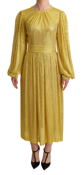 Dolce & Gabbana Gelbes plissiertes Maxikleid aus Kristallnetz