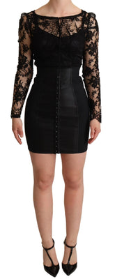 Dolce & Gabbana Schwarzes Bodycon-Minikleid mit Spitzentop
