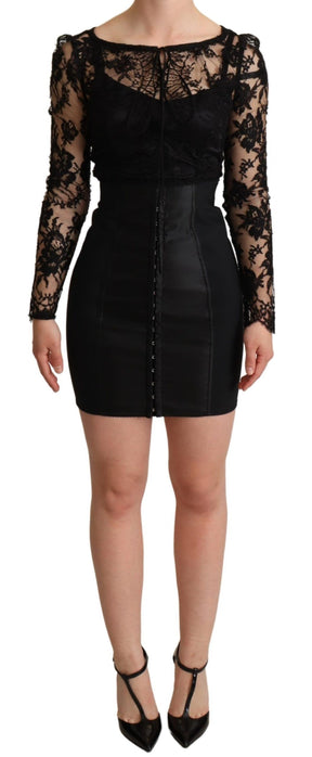 Dolce & Gabbana Schwarzes Bodycon-Minikleid mit Spitzentop