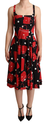 Dolce & Gabbana Schwarzer roter Taschenaufdruck A-Linien-Kleid in mittlerer Länge