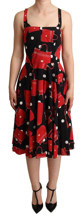 Dolce & Gabbana Schwarzer roter Taschenaufdruck A-Linien-Kleid in mittlerer Länge