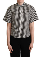 Dolce & Gabbana Schwarz Weiß Zickzack Kragen Baumwolle Top Shirt