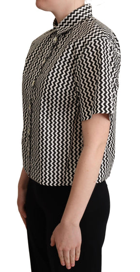 Dolce & Gabbana Schwarz Weiß Zickzack Kragen Baumwolle Top Shirt