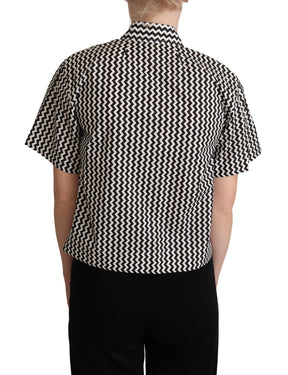 Dolce & Gabbana Schwarz Weiß Zickzack Kragen Baumwolle Top Shirt
