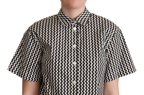 Dolce & Gabbana Schwarz Weiß Zickzack Kragen Baumwolle Top Shirt