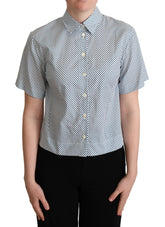 Dolce & Gabbana Weiß-blau gepunktetes Baumwollhemd