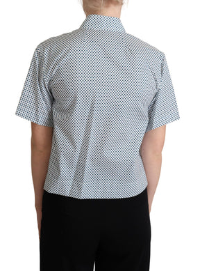 Dolce & Gabbana Weiß-blau gepunktetes Baumwollhemd
