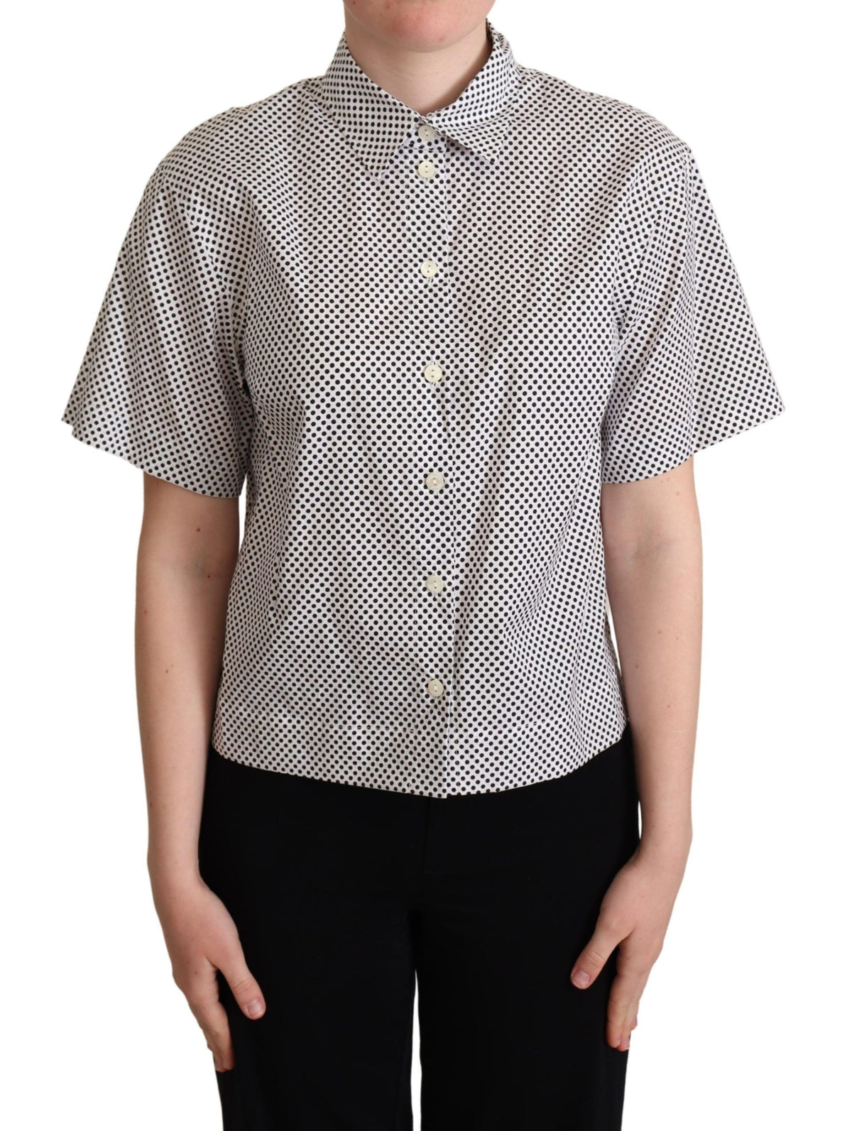 Dolce & Gabbana Schwarzes Polka Dot Hemd mit Kragen Weiß