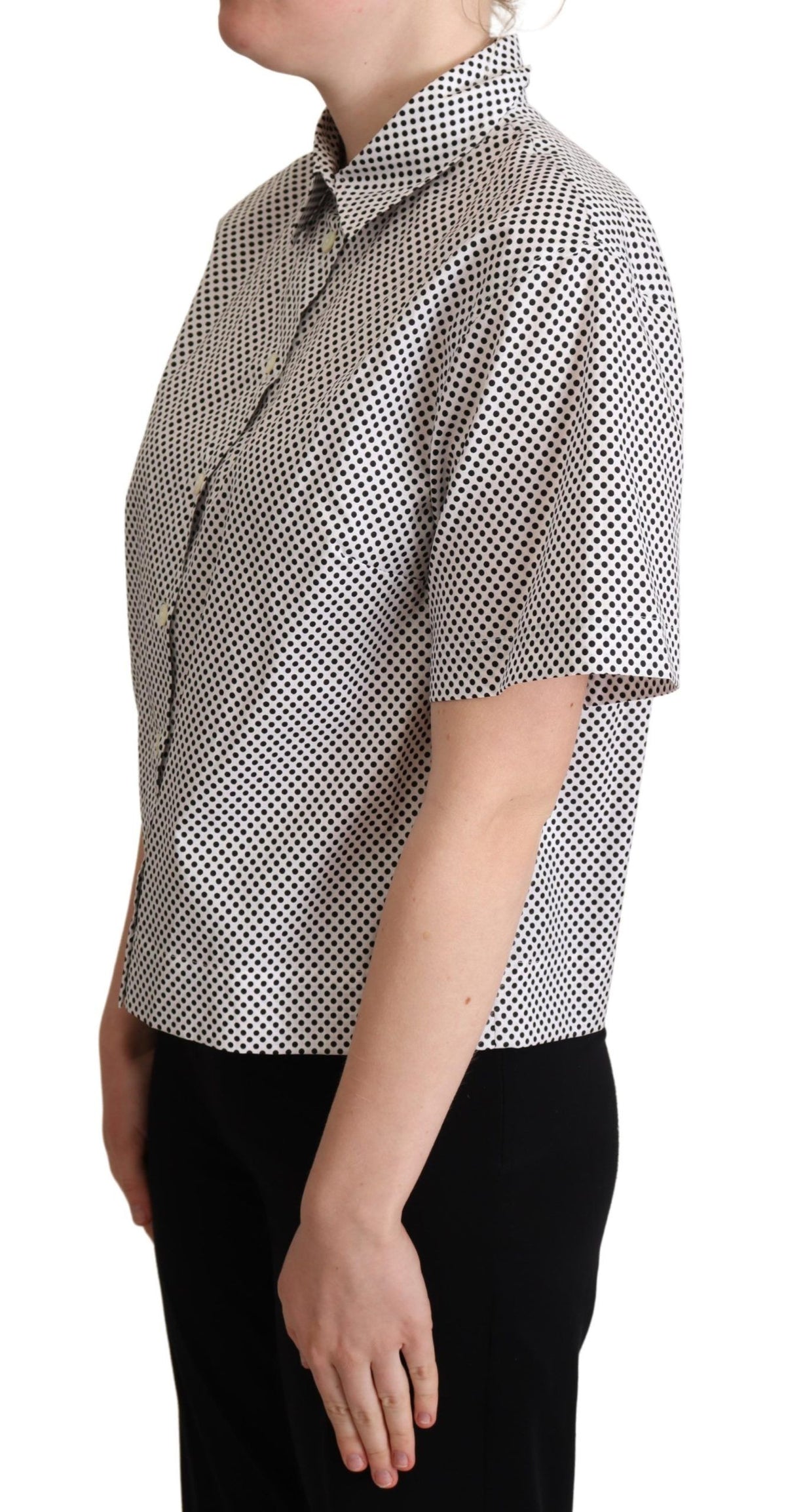 Dolce & Gabbana Schwarzes Polka Dot Hemd mit Kragen Weiß