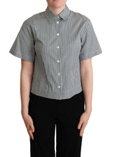 Dolce & Gabbana Weißes grünes Baumwollkarohemd Bluse Oberteil
