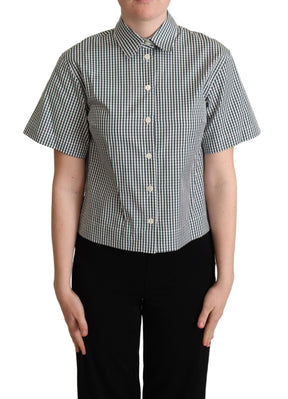 Dolce & Gabbana Weißes grünes Baumwollkarohemd Bluse Oberteil