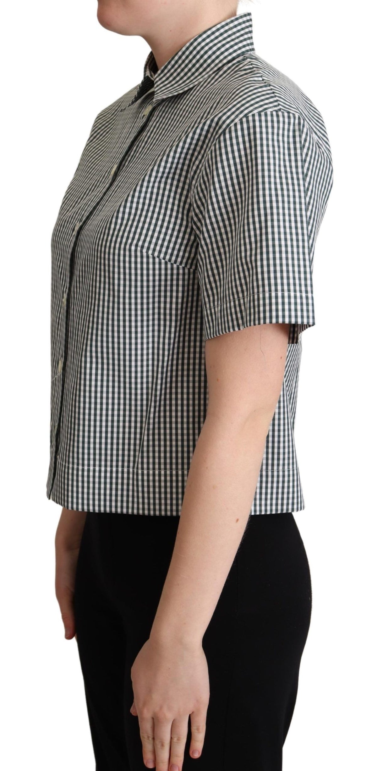 Dolce & Gabbana Weißes grünes Baumwollkarohemd Bluse Oberteil