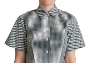 Dolce & Gabbana Weißes grünes Baumwollkarohemd Bluse Oberteil