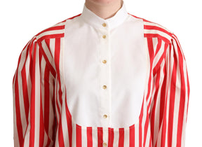 Dolce & Gabbana Rot Weiß Gestreiftes Langarmhemd Formal