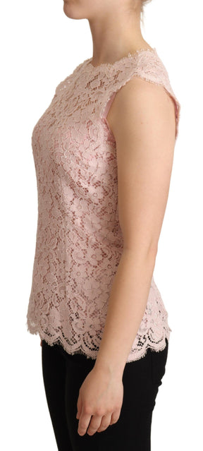 Dolce & Gabbana Pinke florale Spitze ärmelloses Tank-Bluse Top