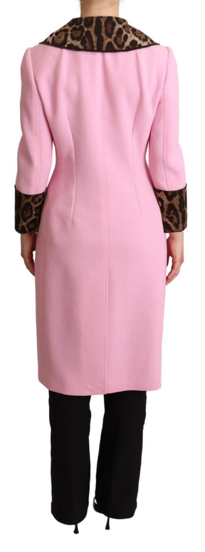 Dolce & Gabbana Rosa Leoparden-Woll-Trenchcoat-Jacke