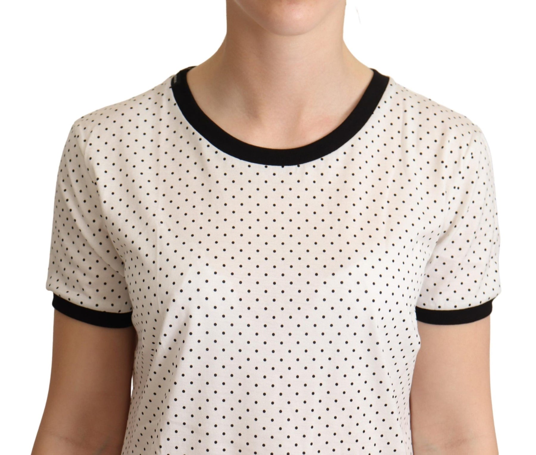 Dolce & Gabbana Weißes Baumwoll-T-Shirt mit gepunktetem Rundhalsausschnitt