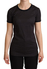 Dolce & Gabbana Schwarzes gepunktetes Baumwoll-T-Shirt mit Rundhalsausschnitt