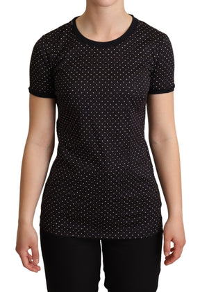 Dolce & Gabbana Schwarzes gepunktetes Baumwoll-T-Shirt mit Rundhalsausschnitt