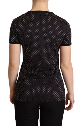 Dolce & Gabbana Schwarzes gepunktetes Baumwoll-T-Shirt mit Rundhalsausschnitt