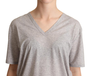 Dolce & Gabbana Graues solides T-Shirt mit V-Ausschnitt aus 100% Baumwolle