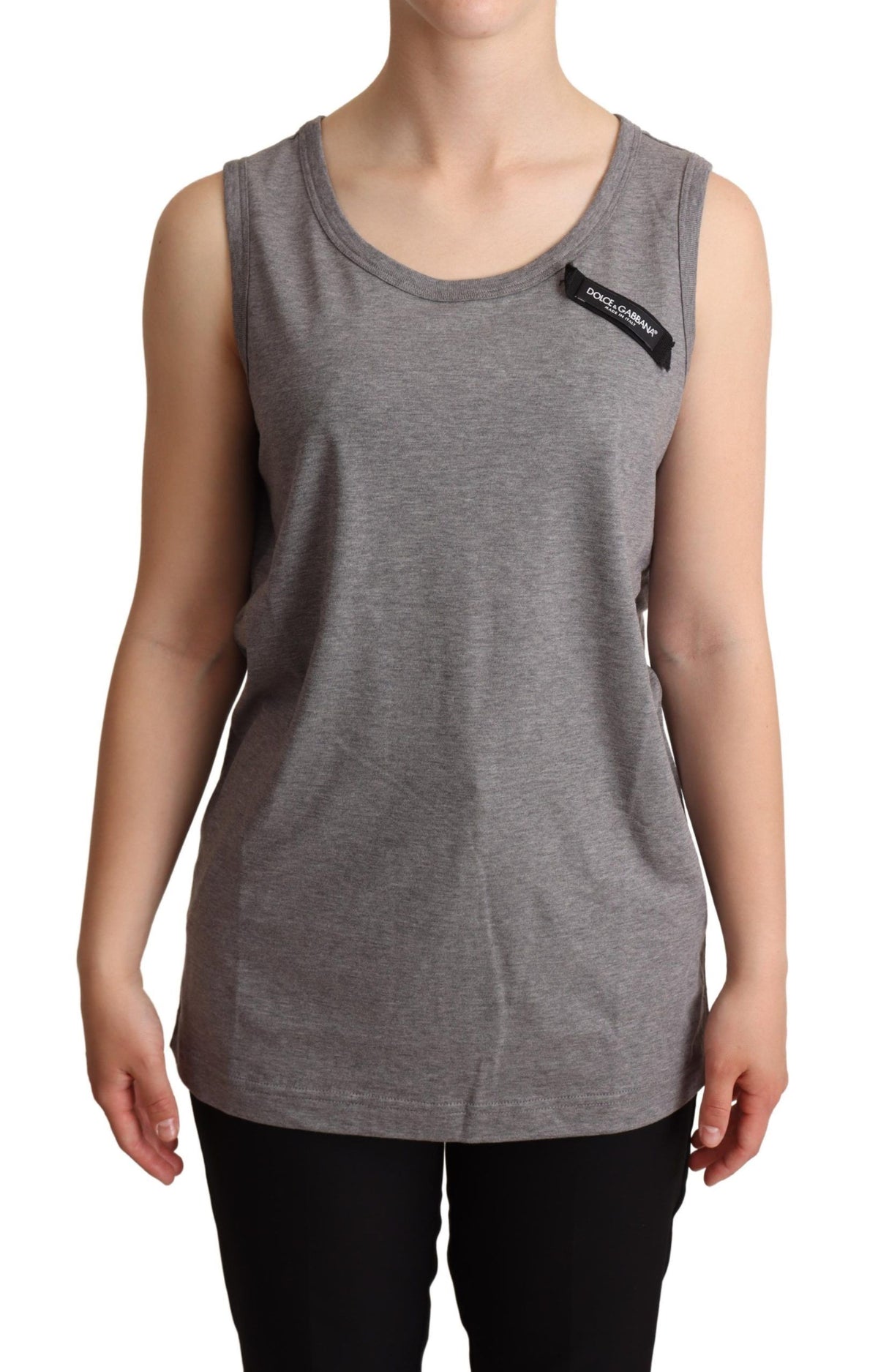 Dolce & Gabbana Graues ärmelloses Rundhals-Tank-T-Shirt