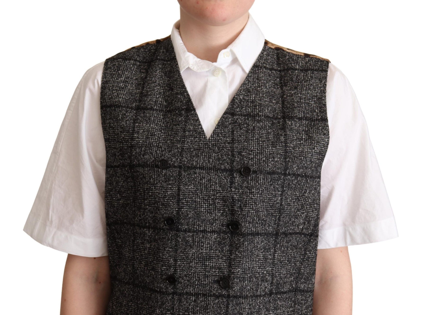Dolce & Gabbana Graue Wollweste mit Leopardenmuster Weste