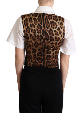 Dolce & Gabbana Schwarz gestreifte Weste mit Leopardenmuster