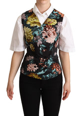 Dolce & Gabbana Schwarze Jacquard-Blumenweste Weste