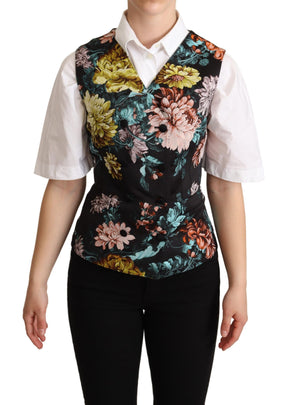 Dolce & Gabbana Schwarze Jacquard-Blumenweste Weste