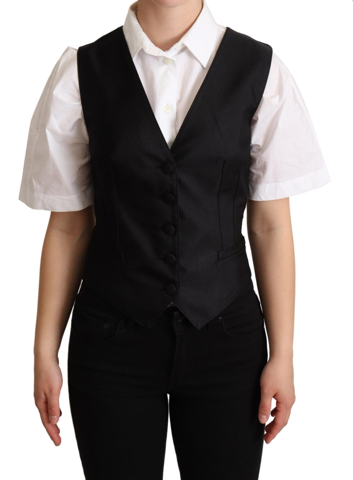 Dolce & Gabbana Schwarze ärmellose Seidenweste Vest