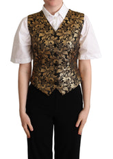 Dolce & Gabbana Schwarz-Gold-Jacquard-Seidenweste Vest