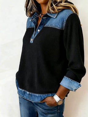 Winter Damen Sweatshirt Patchwork Denimkragen warm & casual