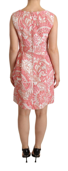 Dolce & Gabbana Rosa Jacquard-Faltenkleid mit Blumenmuster
