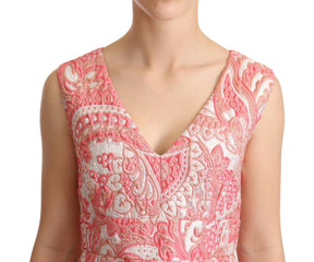 Dolce & Gabbana Rosa Jacquard-Faltenkleid mit Blumenmuster