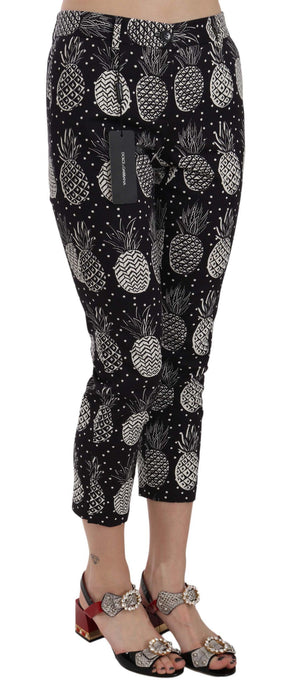 Dolce & Gabbana Schwarze Ananas Print Skinny Capri Hosen